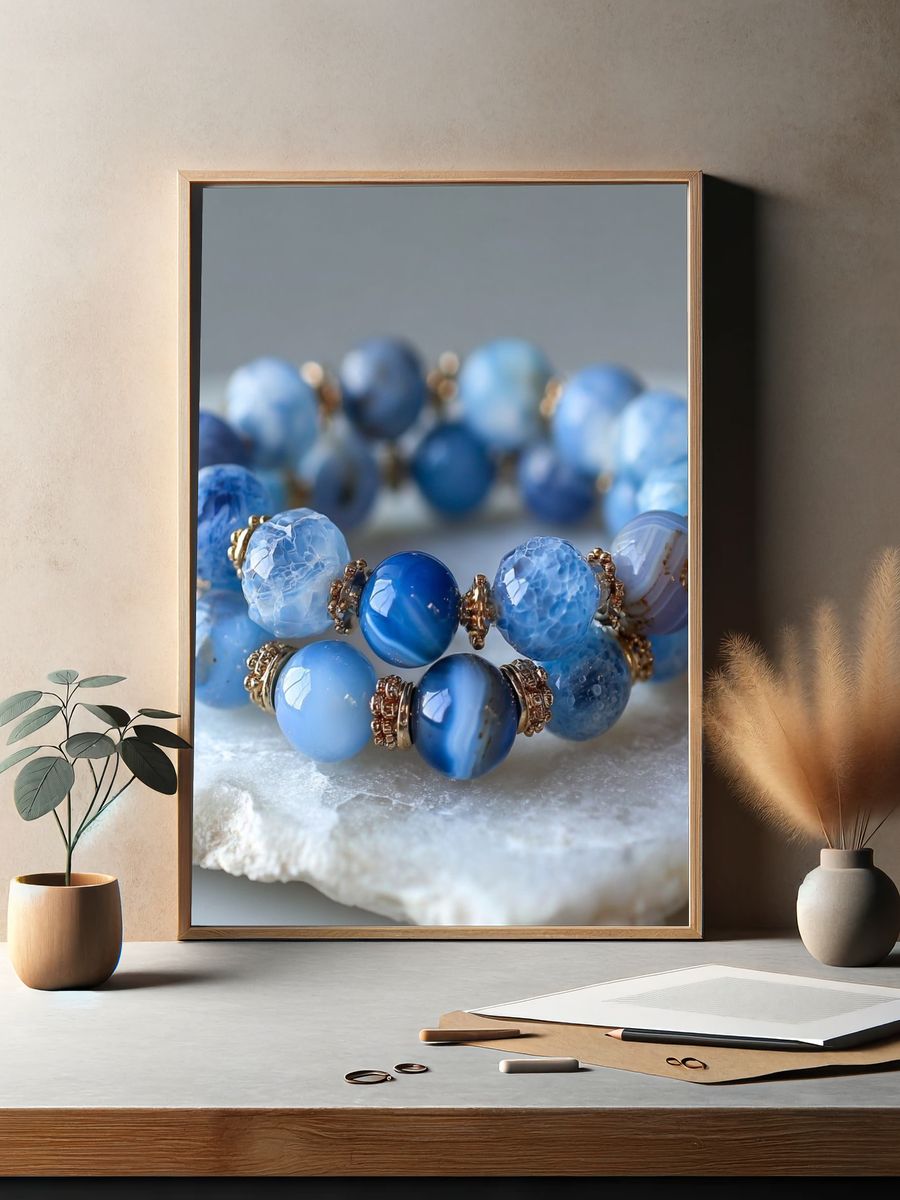 Blue Agate Beaded Bracelet Print. — room view 2