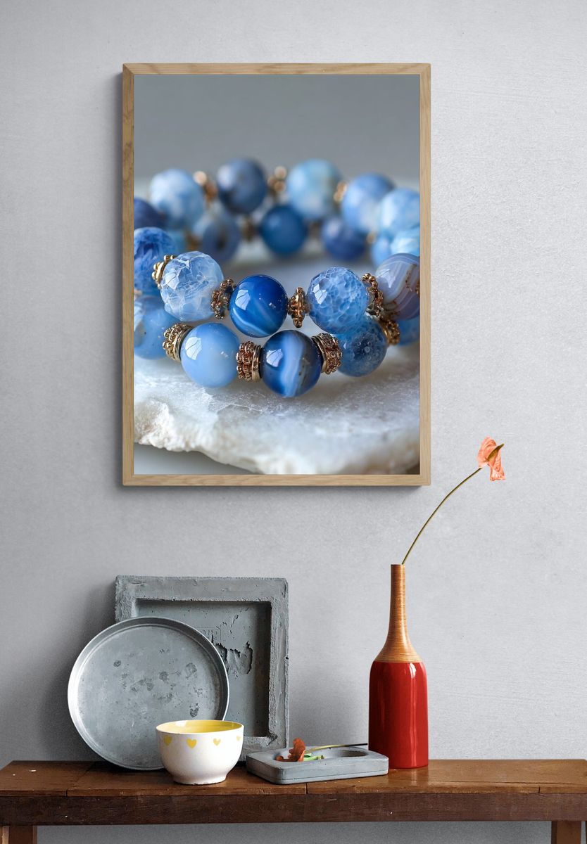Blue Agate Beaded Bracelet Print. — room view 3