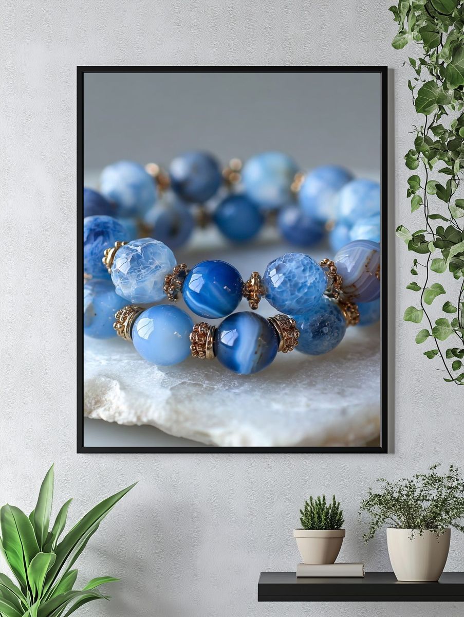 Blue Agate Beaded Bracelet Print. — room view 4