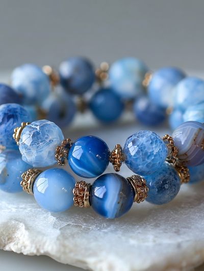 Blue Agate Beaded Bracelet Print. poster print
