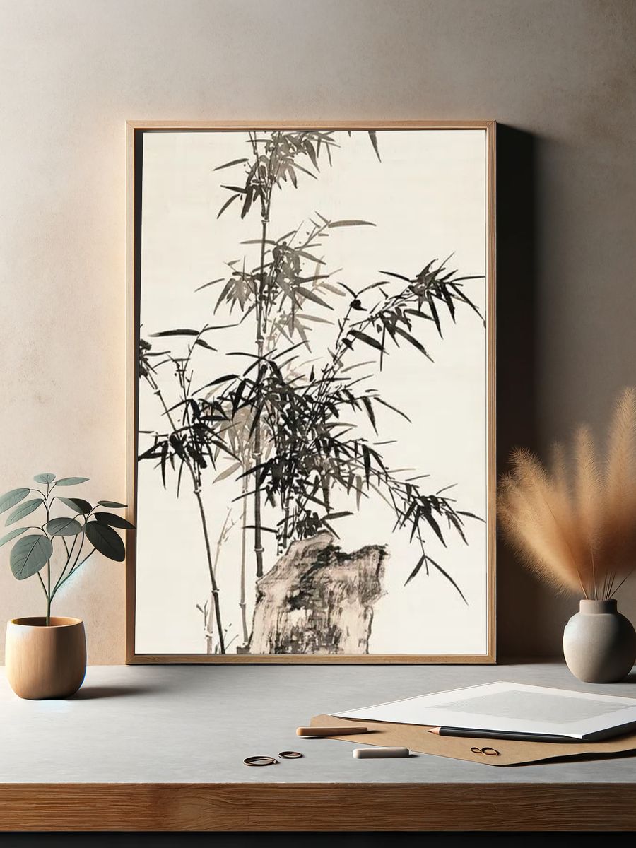 Bamboo and Rock — Asian Ink Art Print. — room view 2