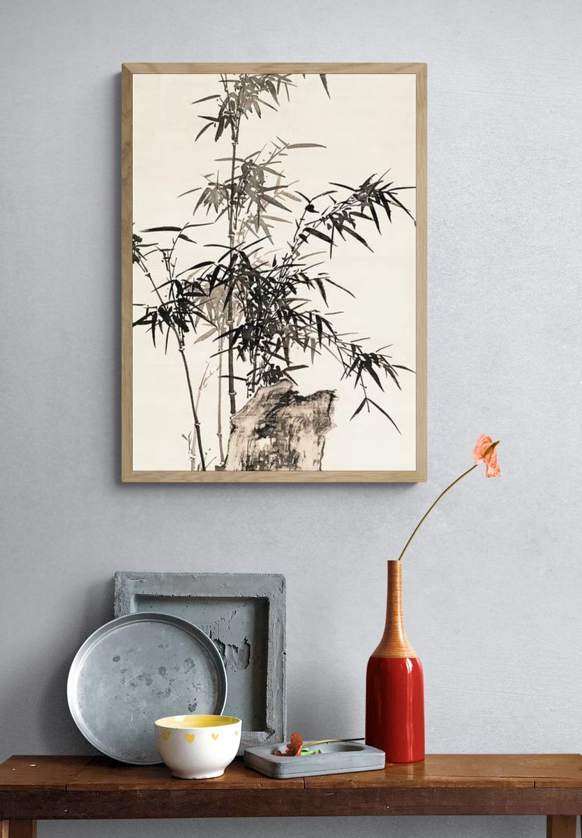 Bamboo and Rock — Asian Ink Art Print. — room view 3