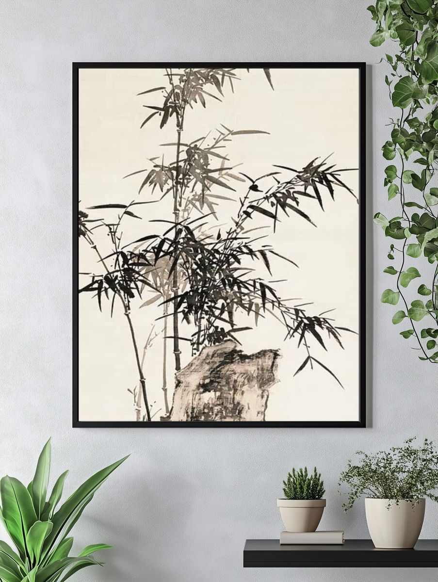 Bamboo and Rock — Asian Ink Art Print. — room view 4