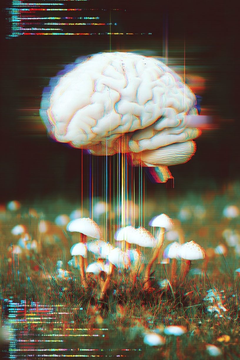Brain and Mushrooms — Surrealism Print. poster detail