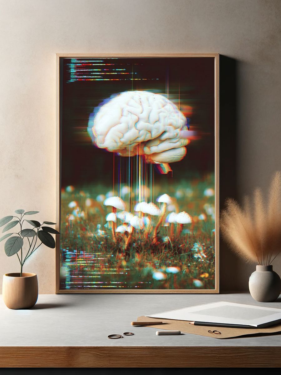Brain and Mushrooms — Surrealism Print. — room view 2