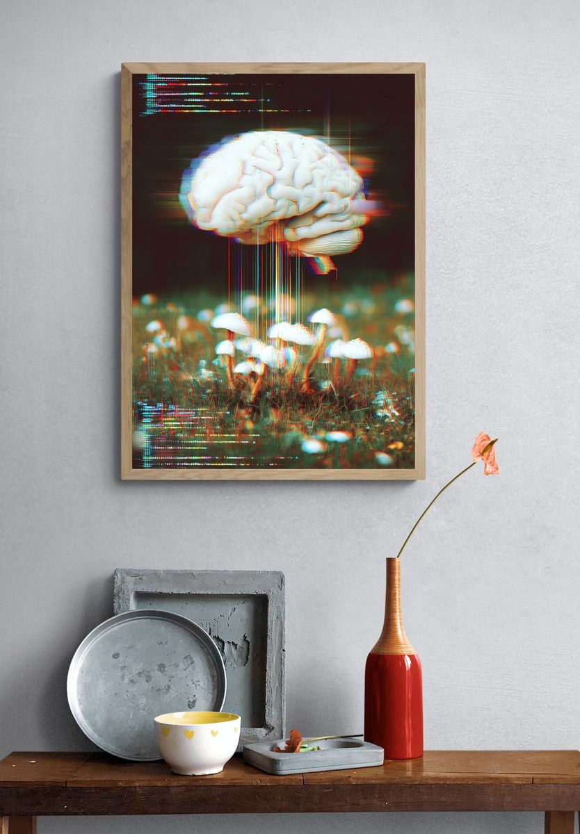 Brain and Mushrooms — Surrealism Print. — room view 3