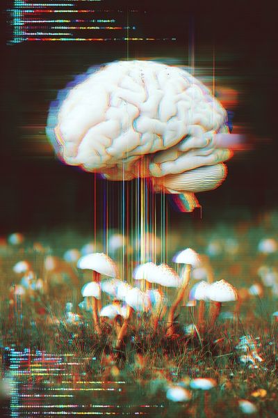 Brain and Mushrooms — Surrealism Print. poster print