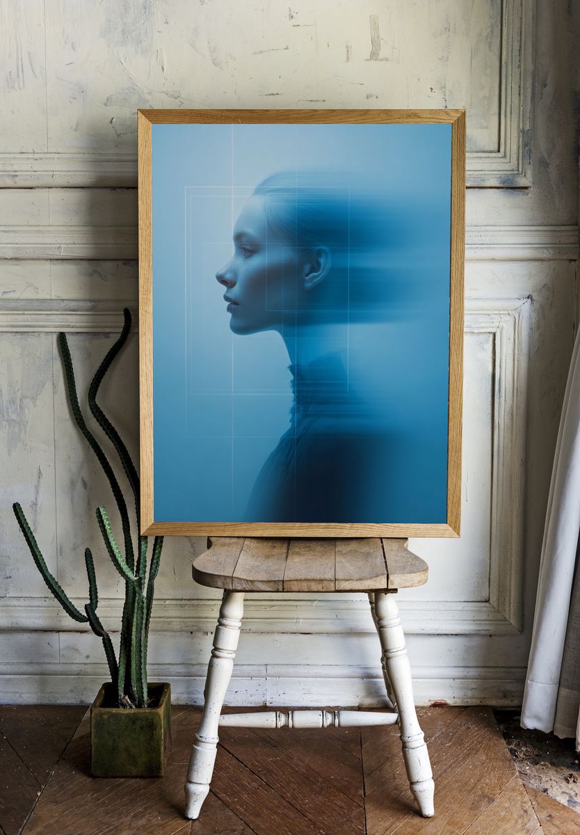 Blue Abstract Portrait Poster. — room view 1