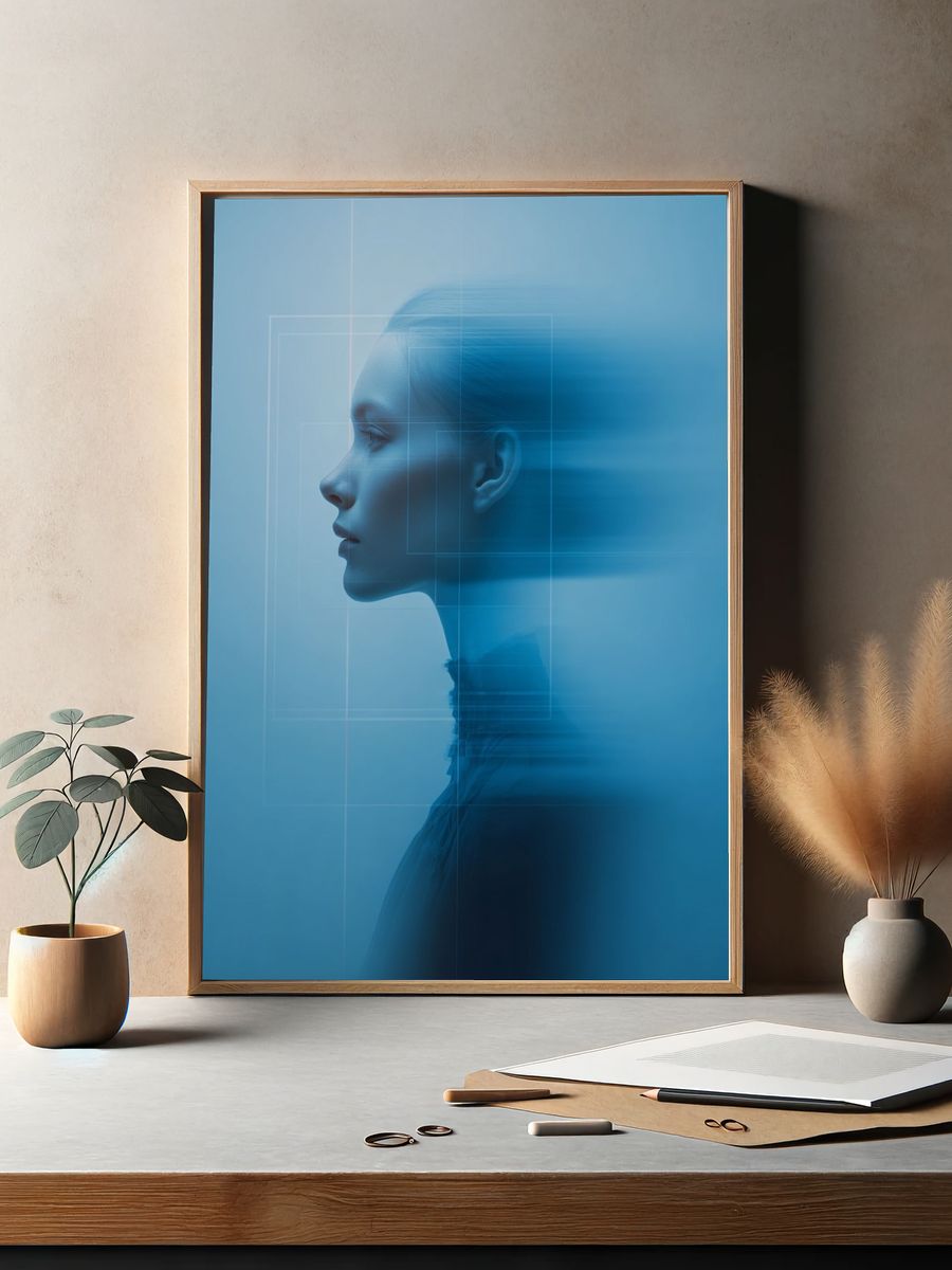 Blue Abstract Portrait Poster. — room view 2
