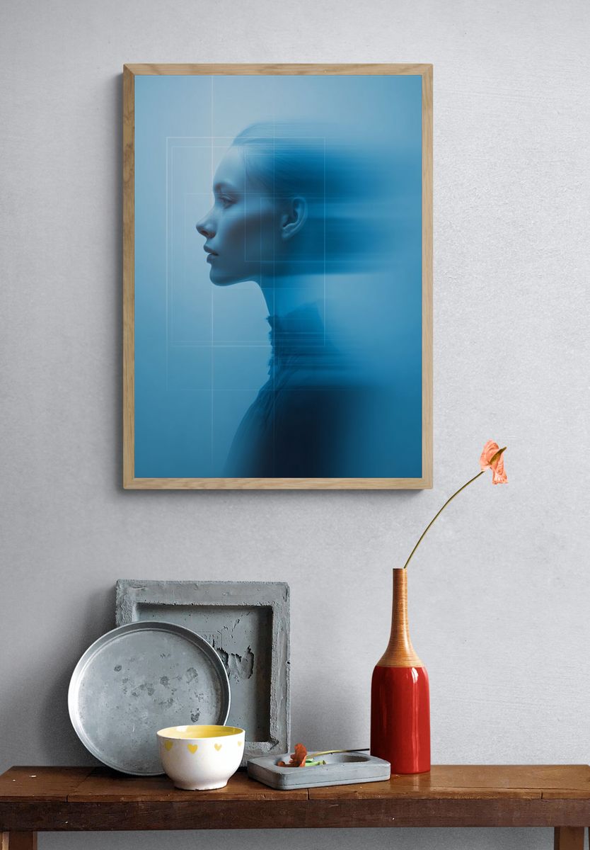 Blue Abstract Portrait Poster. — room view 3