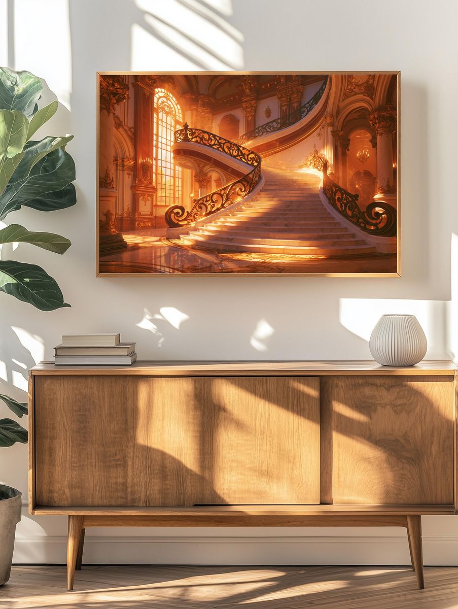 Grand Baroque Staircase Illustration Poster. — room view 3