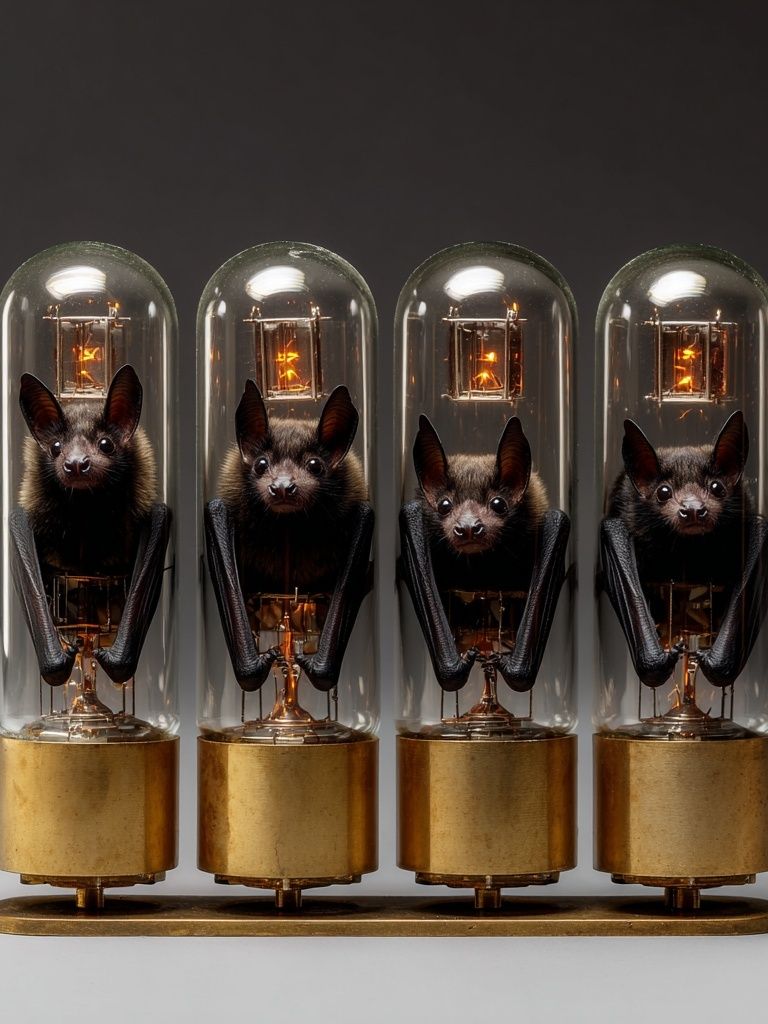 Bats in Glass Tubes — Surreal Art Print. poster — fine-art art
