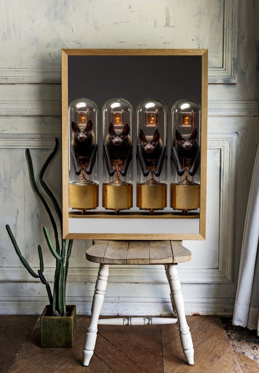 Bats in Glass Tubes — Surreal Art Print. — room view 1