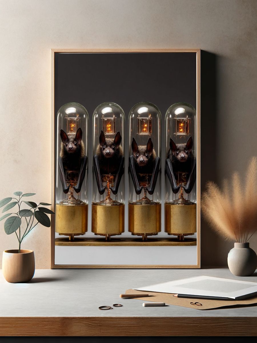 Bats in Glass Tubes — Surreal Art Print. — room view 2