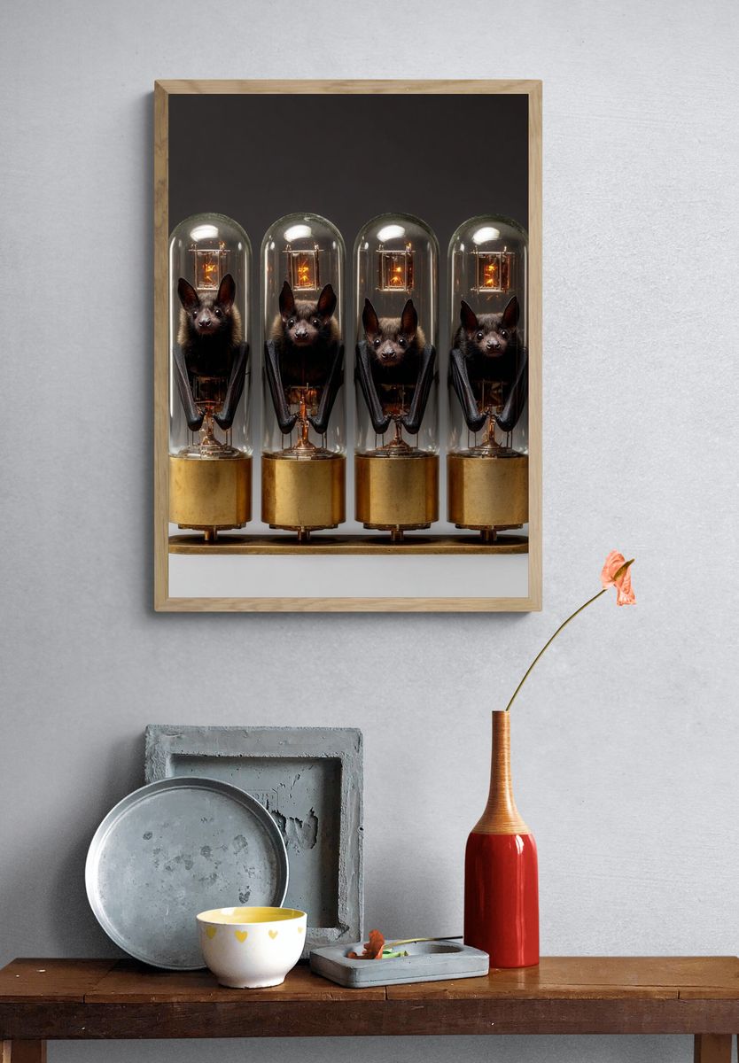 Bats in Glass Tubes — Surreal Art Print. — room view 3