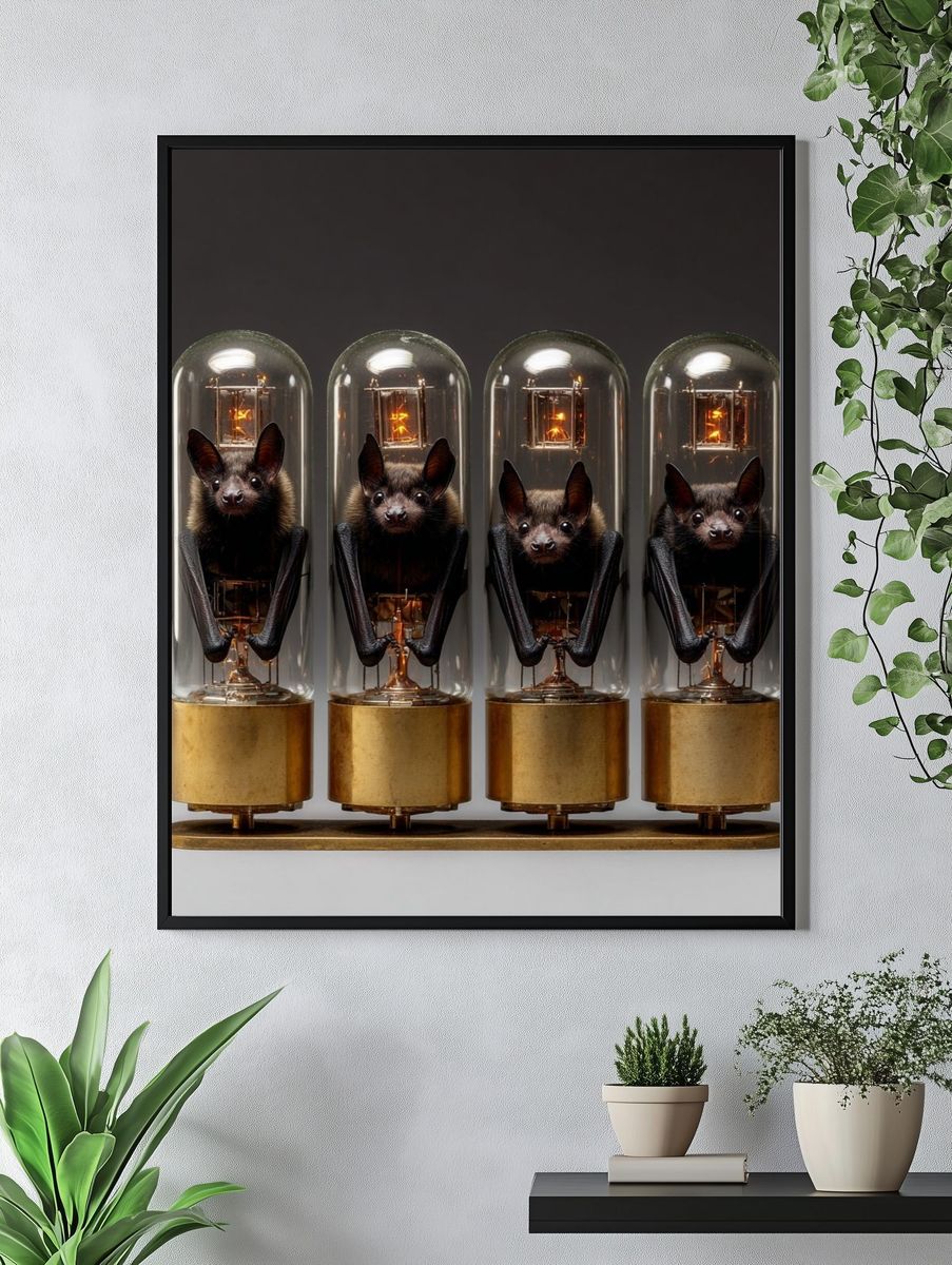 Bats in Glass Tubes — Surreal Art Print. — room view 4