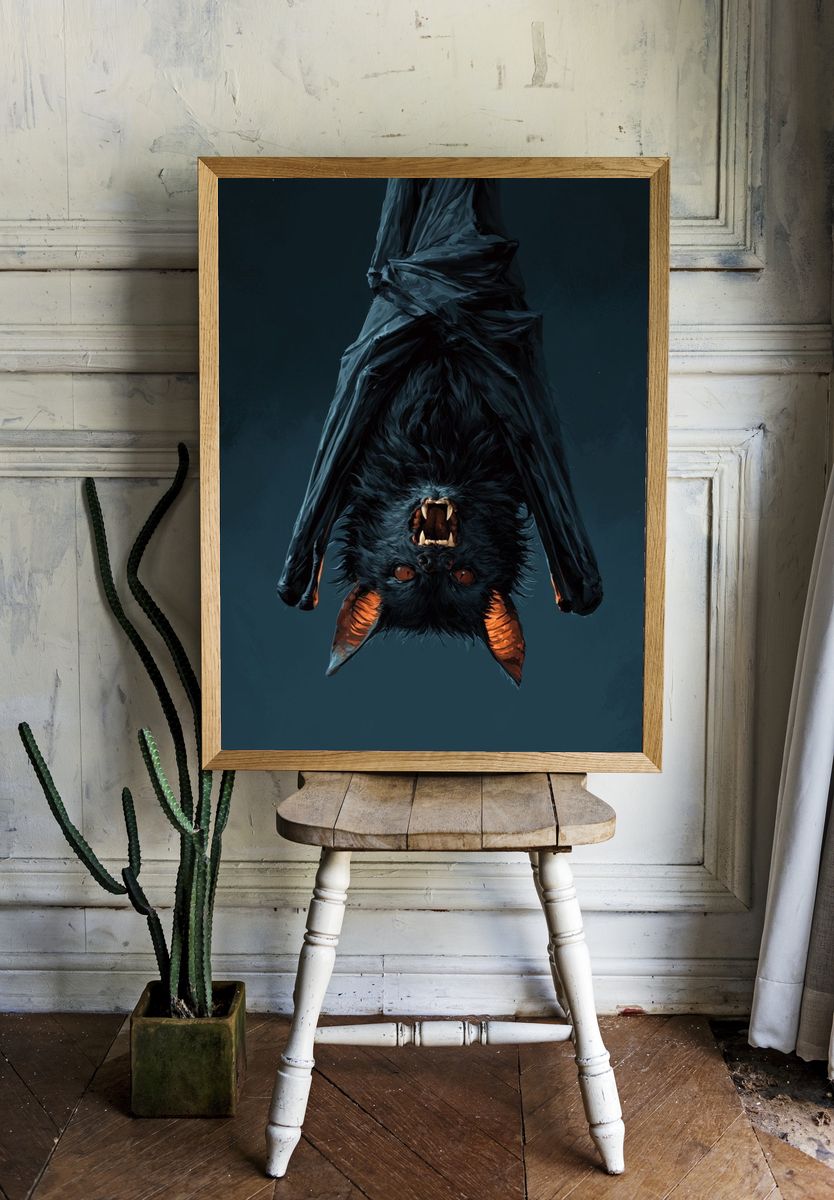Upside-Down Bat Portrait Poster. room preview