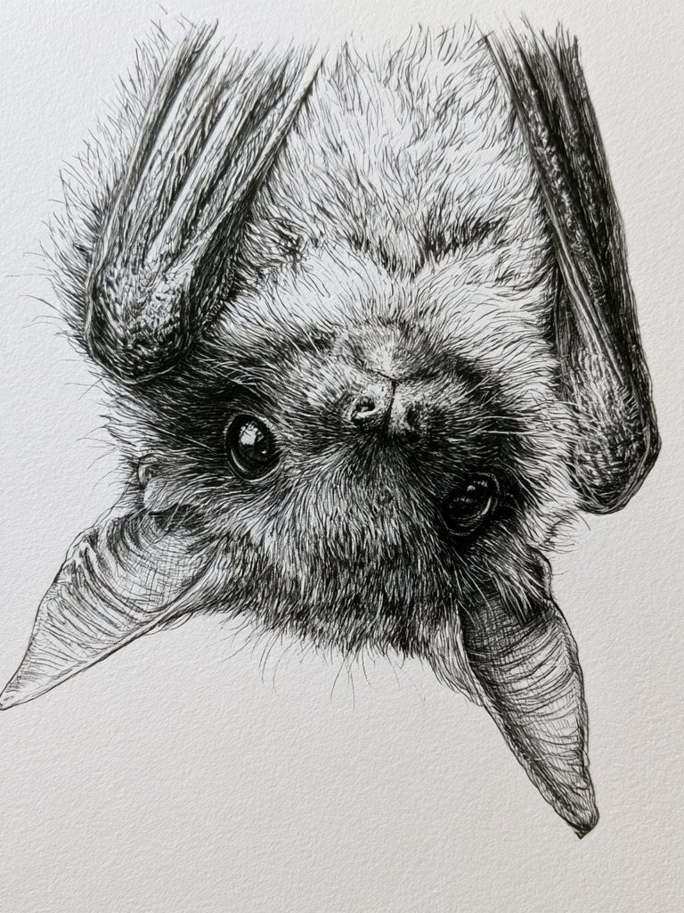Upside-Down Bat Portrait Print. poster detail