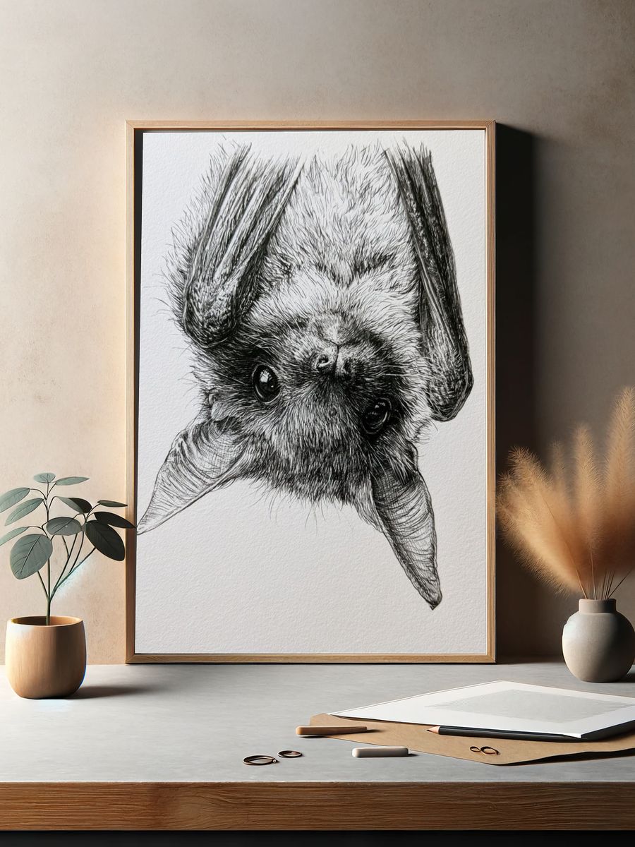Upside-Down Bat Portrait Print. — room view 2