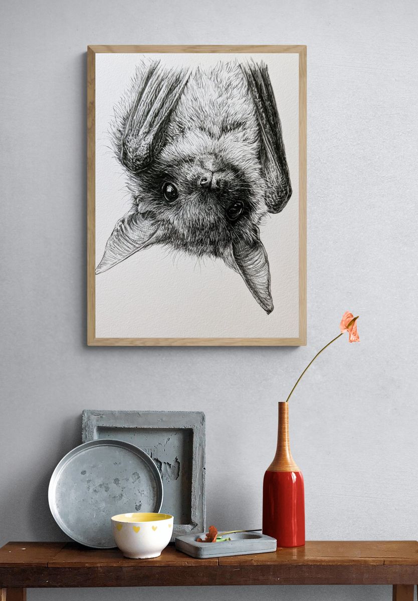 Upside-Down Bat Portrait Print. — room view 3
