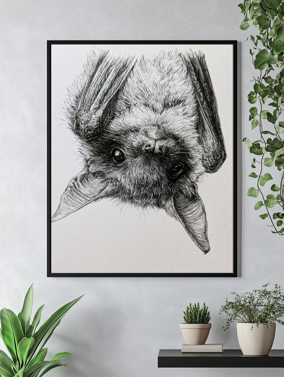 Upside-Down Bat Portrait Print. — room view 4