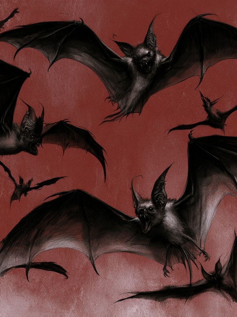 Flying Bats Illustration Poster. poster detail