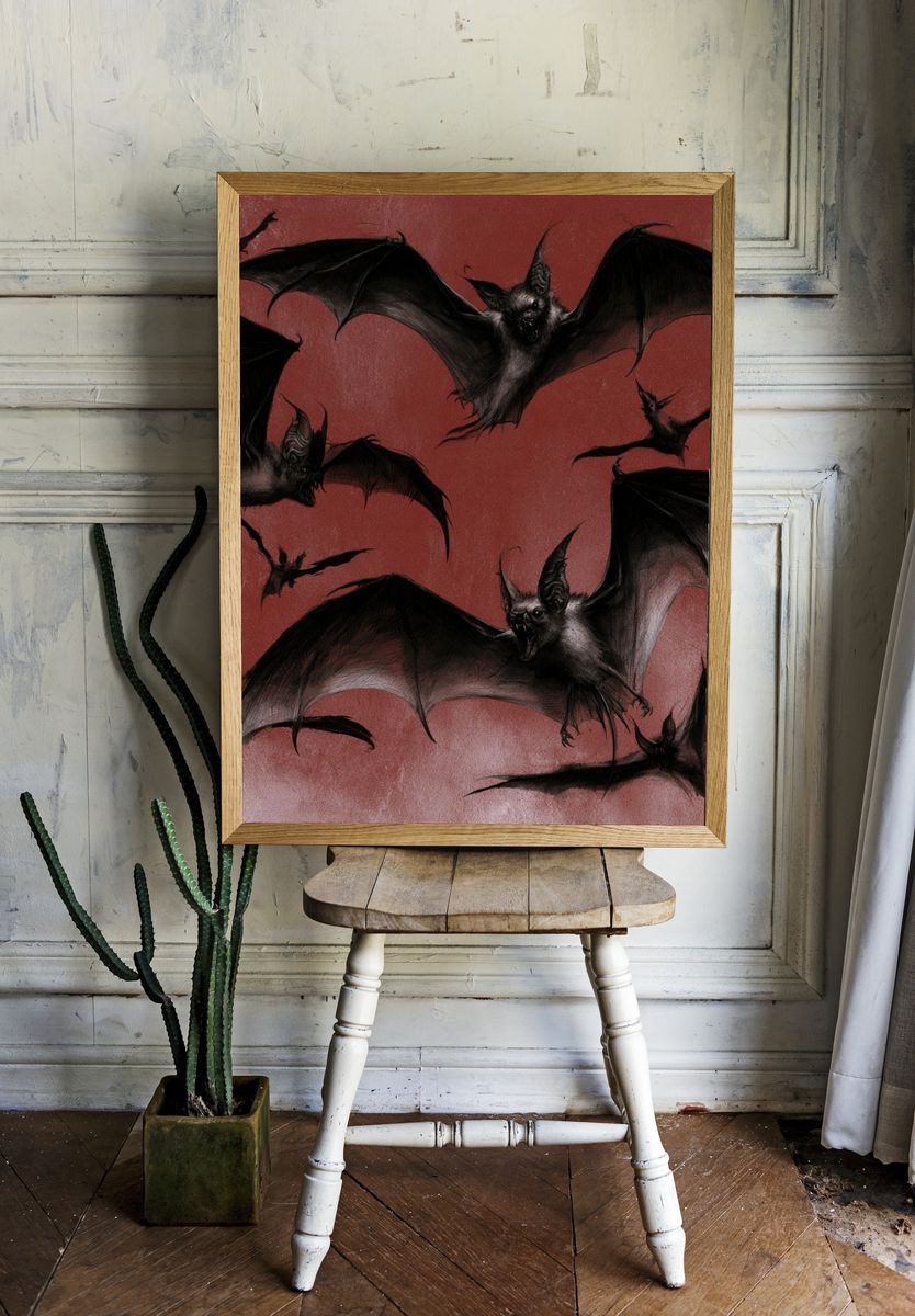 Flying Bats Illustration Poster. room preview