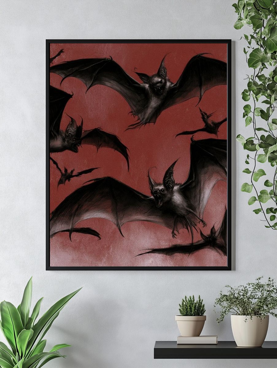 Flying Bats Illustration Poster. — room view 4