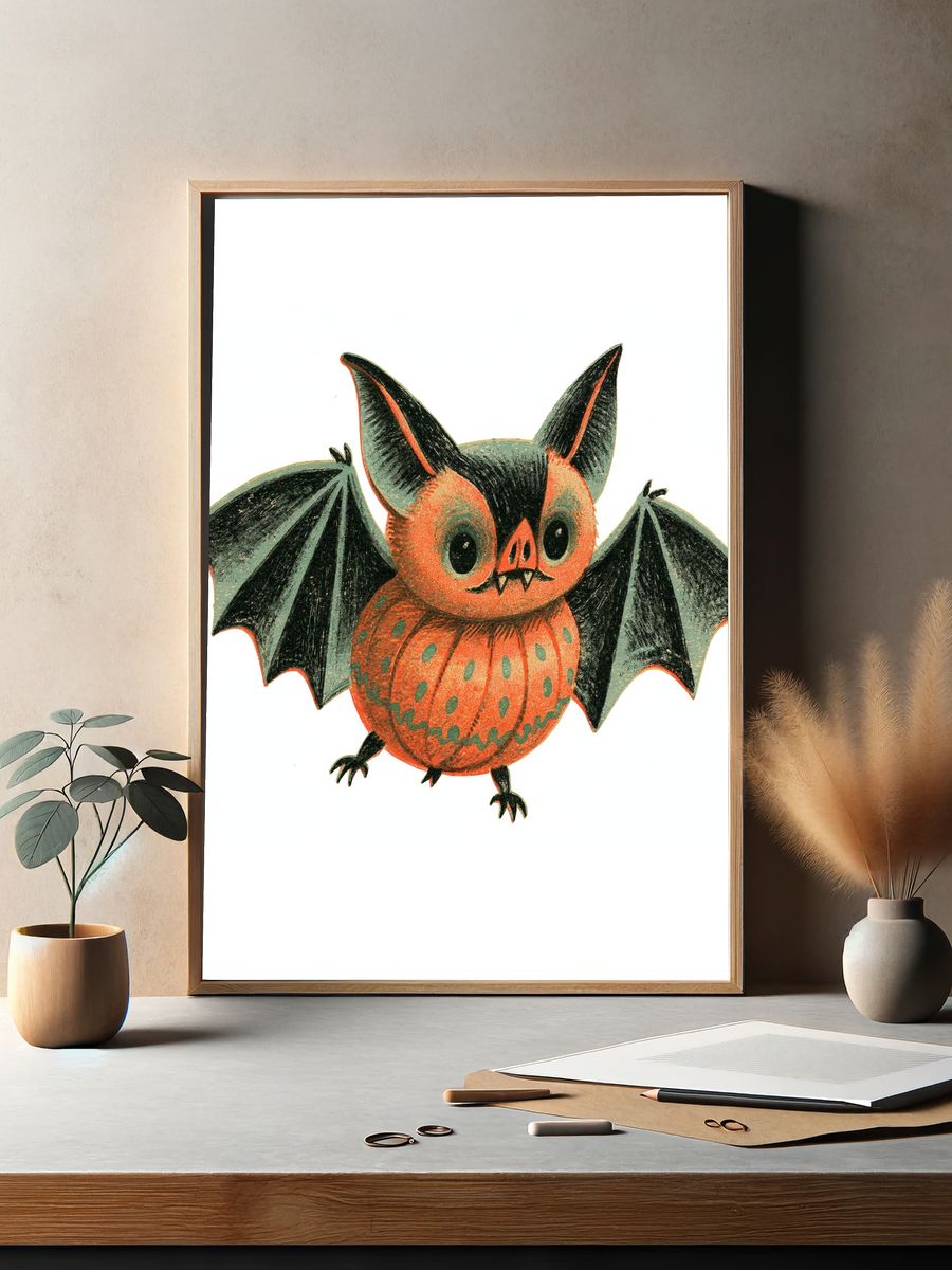 Cute Bat Halloween Illustration Poster. — room view 2