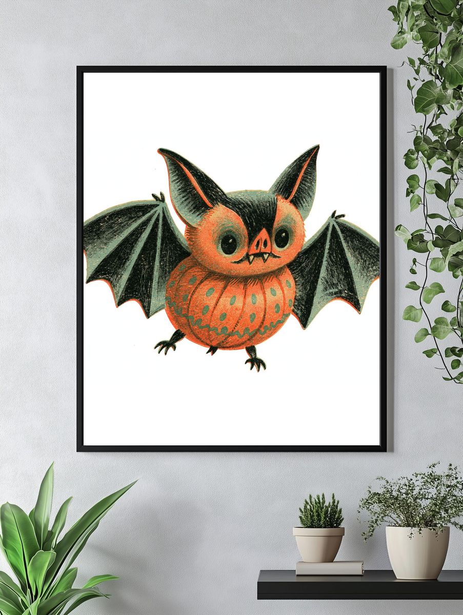 Cute Bat Halloween Illustration Poster. — room view 4