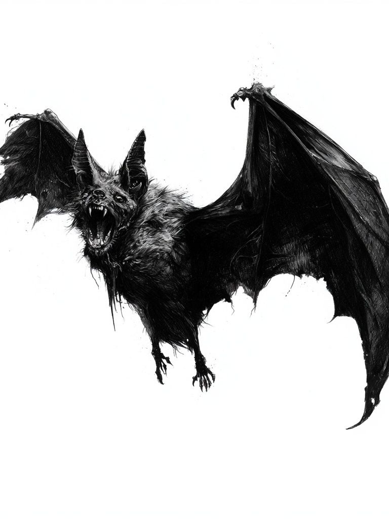 Screaming Bat — Gothic Illustration Print. poster — illustration art