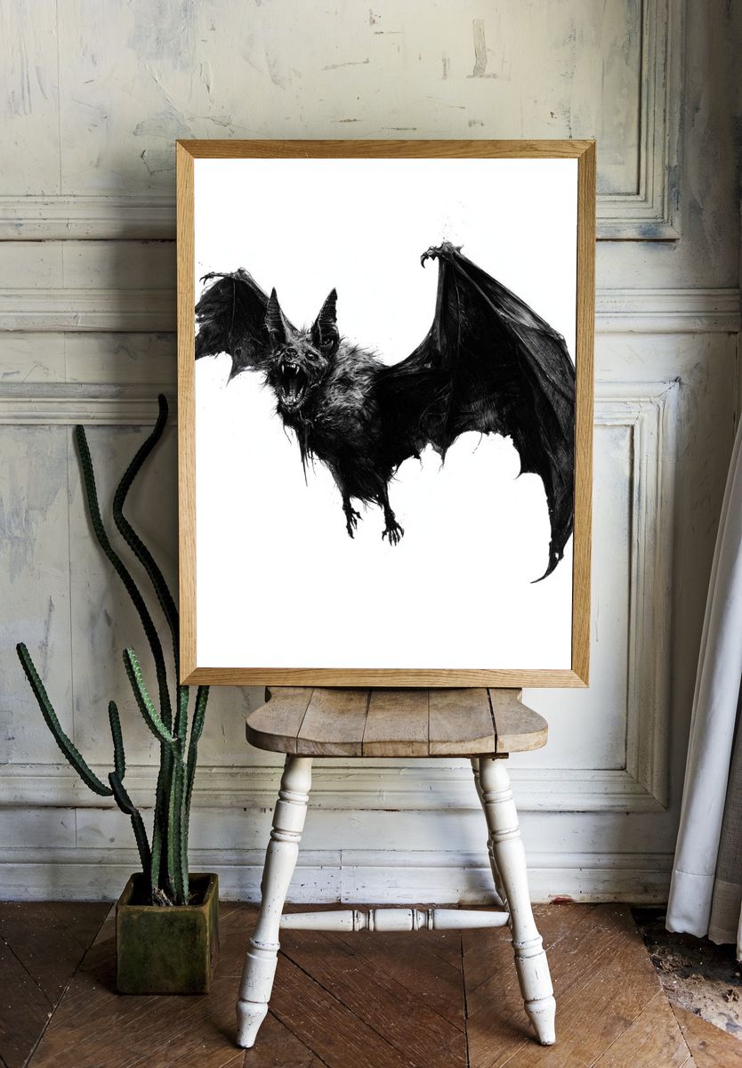Screaming Bat — Gothic Illustration Print. — room view 1