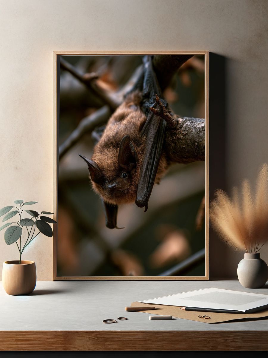 Hanging Bat Wildlife Photography Poster. — room view 2