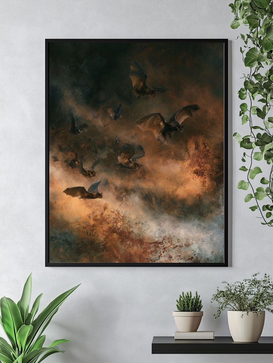 Bats in Stormy Sky Illustration Poster. — room view 4