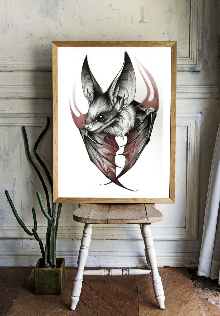 Bat Ink Illustration Poster. room preview