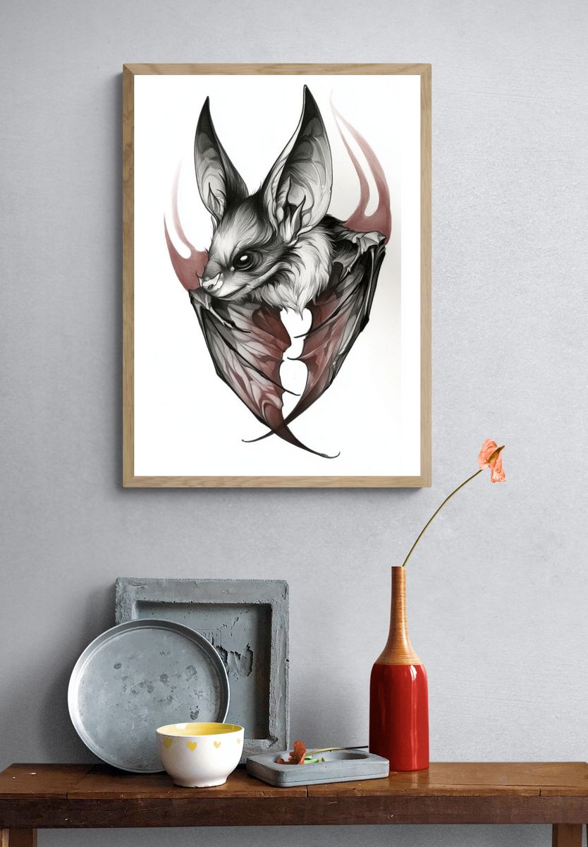 Bat Ink Illustration Poster. — room view 3