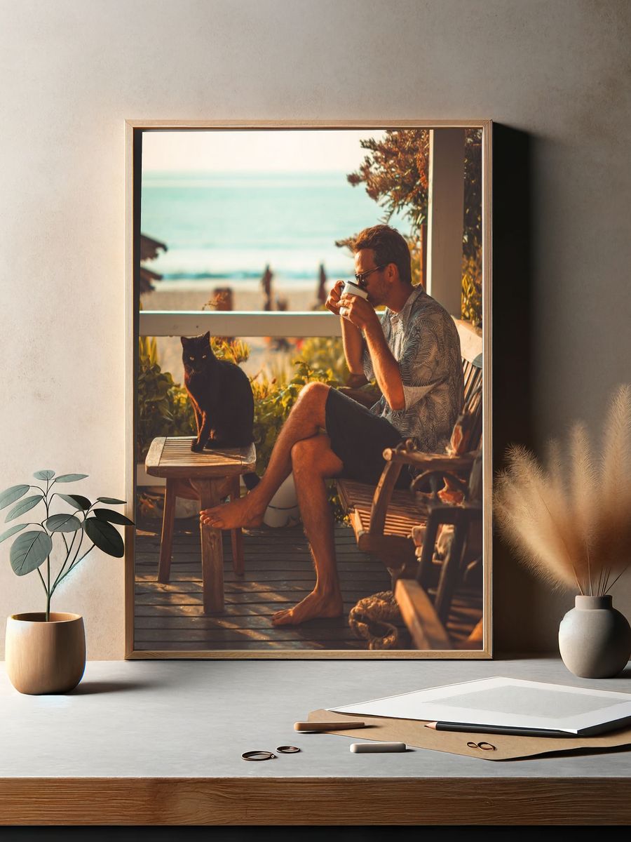 Beachside Coffee Break Photography Poster. — room view 2