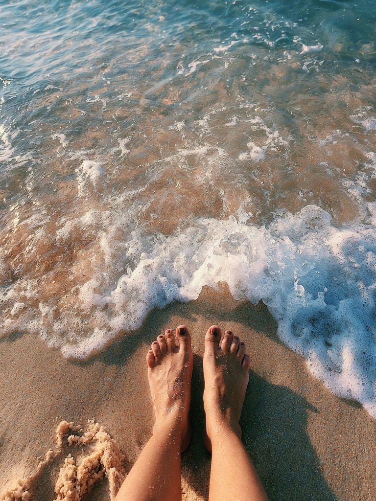 Beach Feet at Shoreline Photography Poster. poster detail