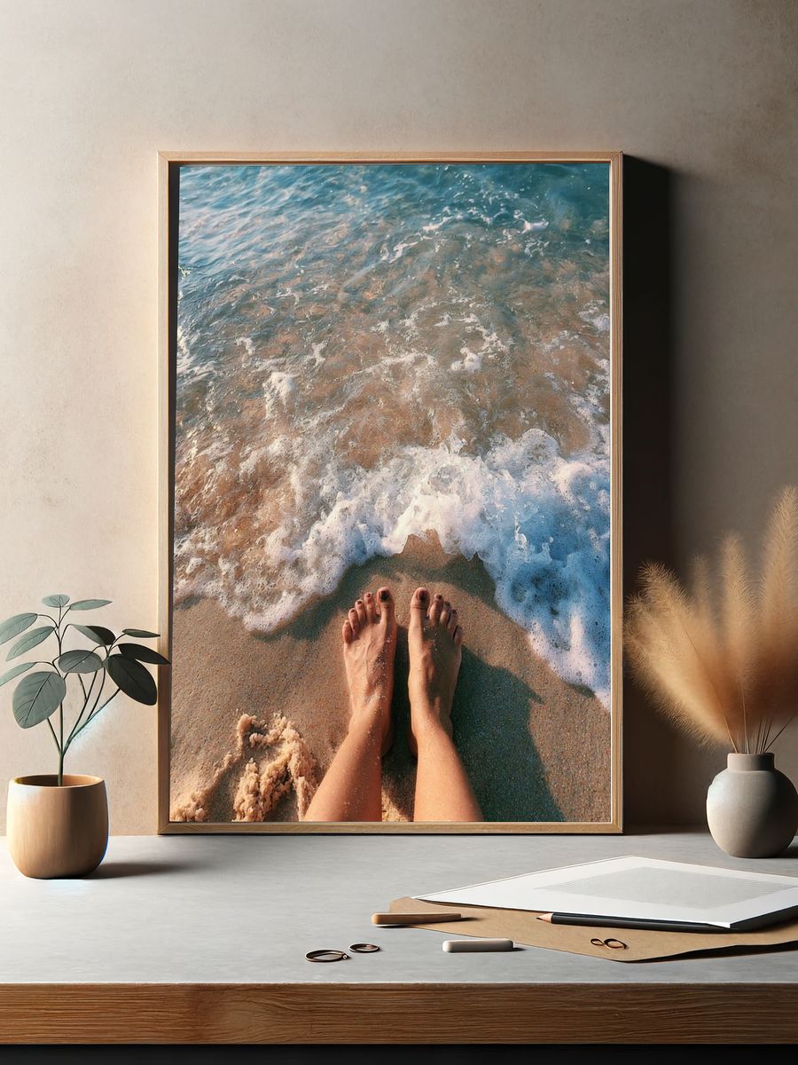 Beach Feet at Shoreline Photography Poster. — room view 2