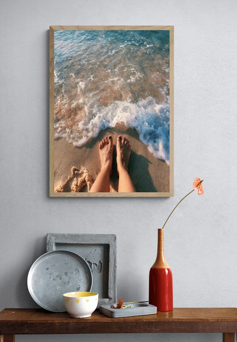 Beach Feet at Shoreline Photography Poster. — room view 3