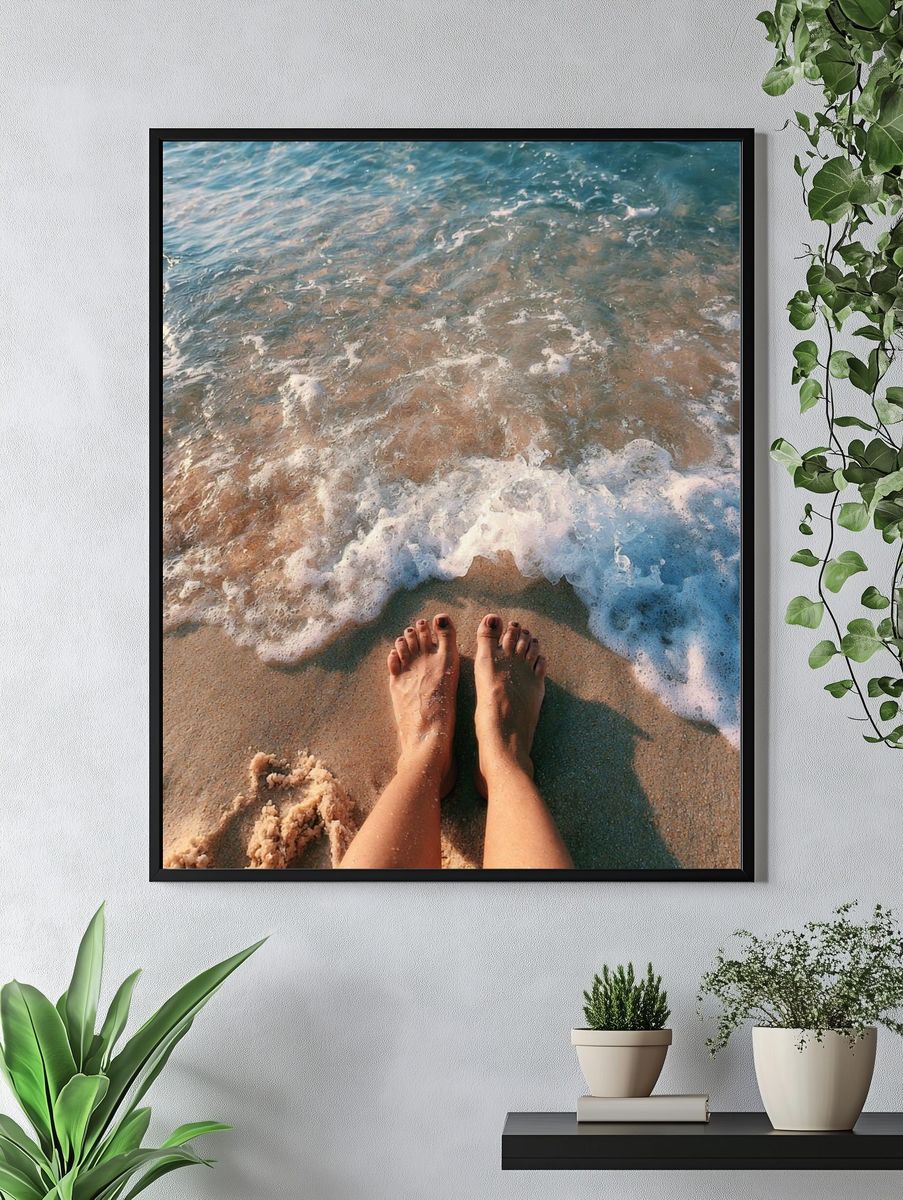 Beach Feet at Shoreline Photography Poster. — room view 4