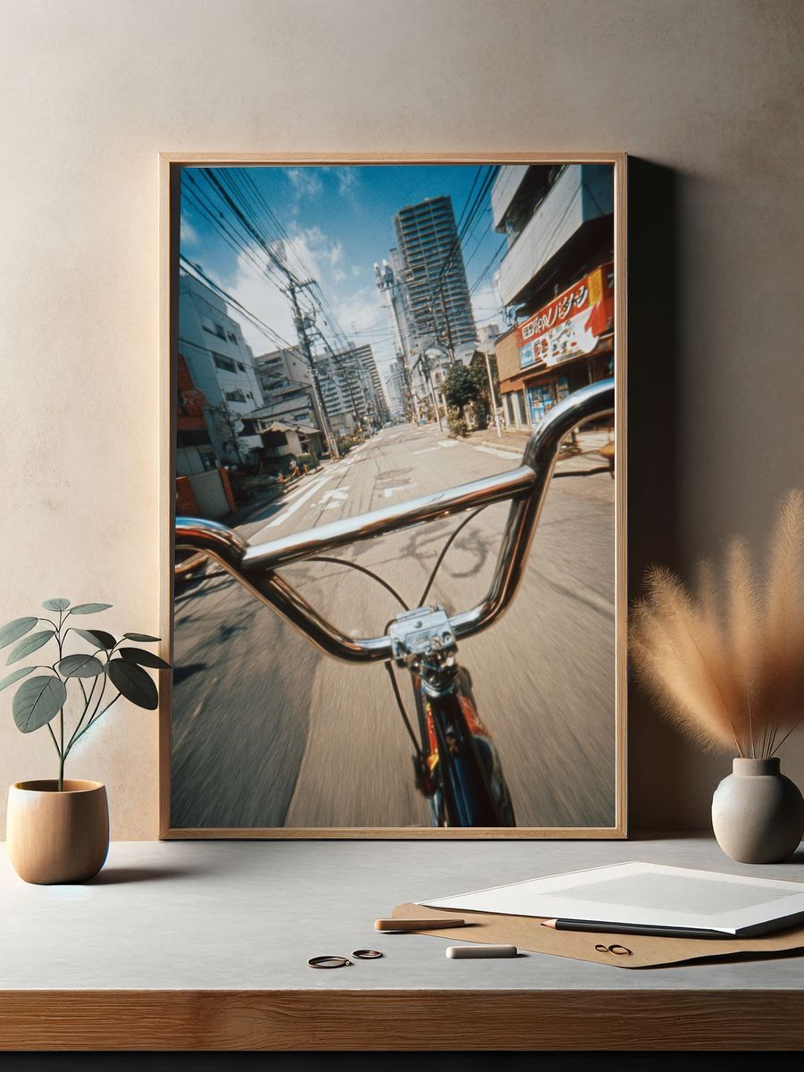 Bicycle Ride Through City Streets Poster. — room view 2