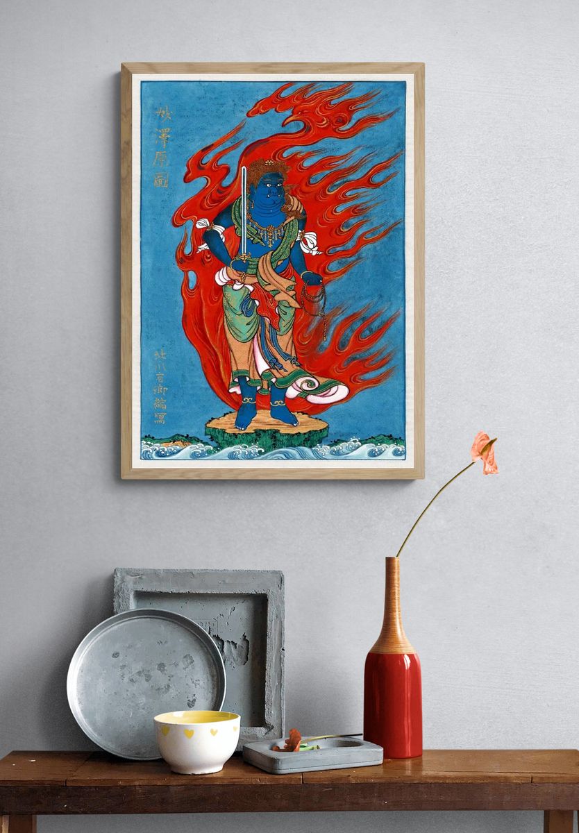 Blue Deity with Flames — Illustration Print. — room view 3