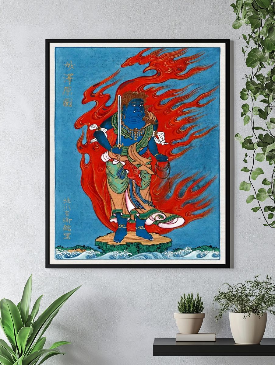 Blue Deity with Flames — Illustration Print. — room view 4
