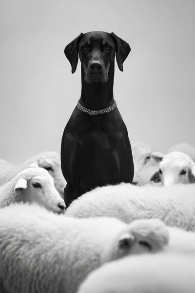 Black Dog Among Sheep