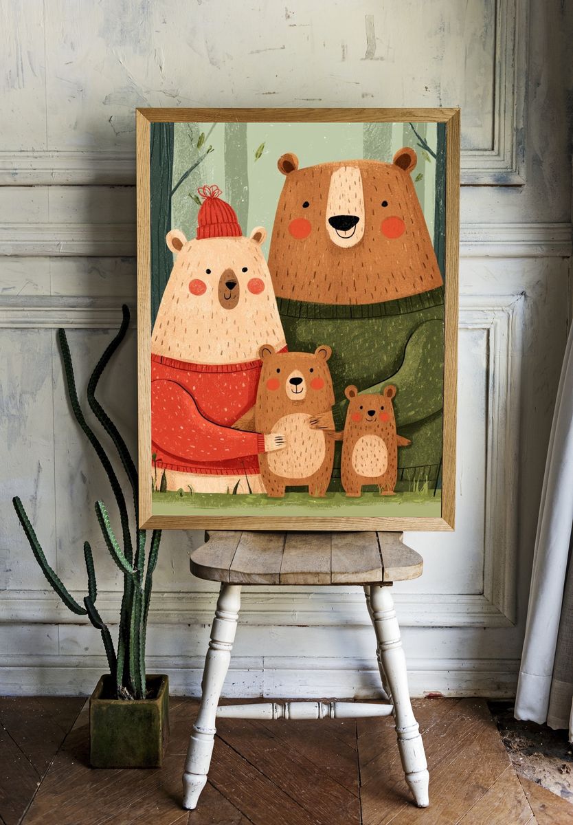 Bear Family Forest Illustration Poster. room preview