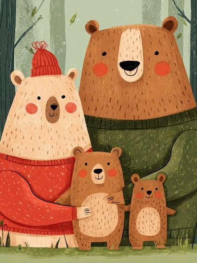Bear Family Forest Illustration Poster. poster