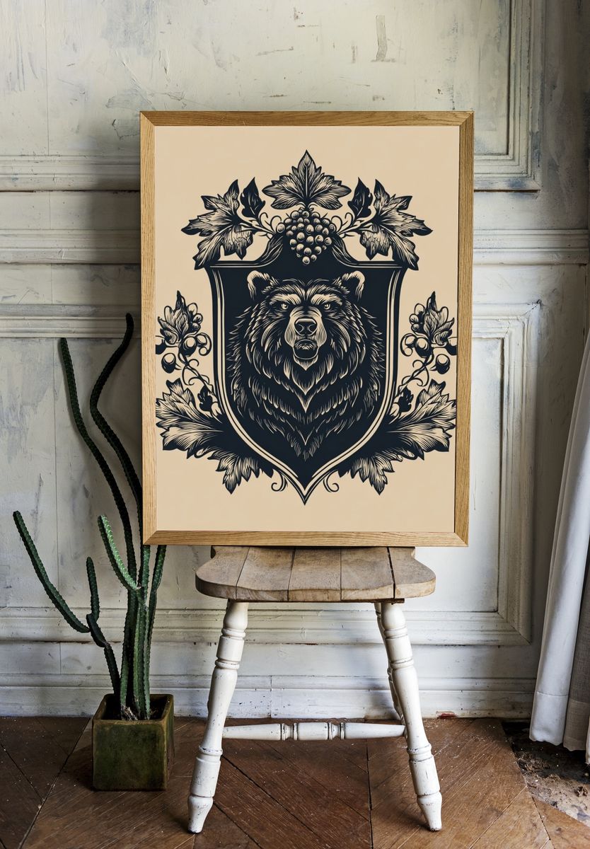 Bear Crest Vintage Print. — room view 1