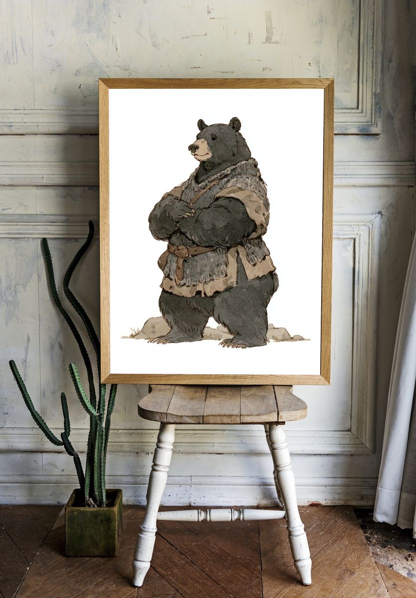 Standing Bear Watercolor Print. room preview