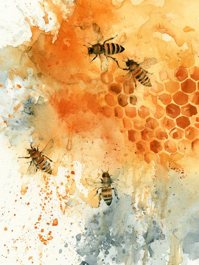 Honey Bees Watercolor Poster. poster detail